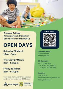 Emmaus College Kinder & OSHC Open Days